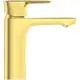 Wasserhahn aus gebürstetem Gold von Ideal Standard, mit schmalem Auslauf und moderner Formgebung, geeignet für Waschbecken oder ähnliche Anwendungen.